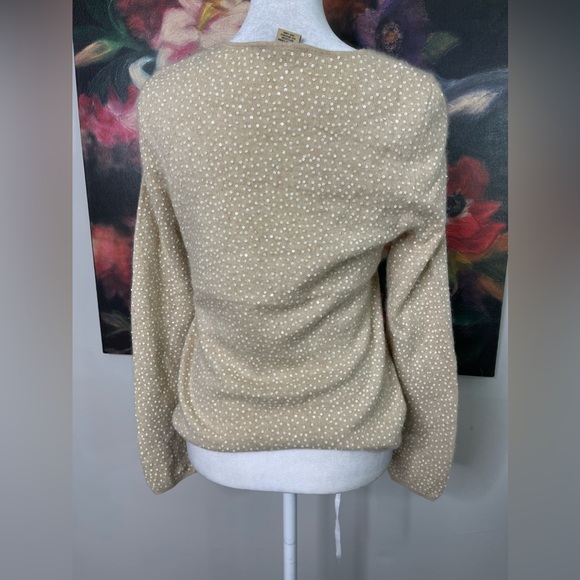 Vertical Design 2 ply cashmere Full Sequined Crewneck sweater Sz M Tan Holiday - Picture 4 of 10